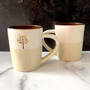 Starbucks Rae Dunn 2009 Fall Autumn Hand Painted Tree of Life Mugs 14 oz.